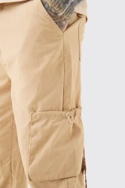 Tall Fixed Waist Washed Twill Multi Cargo Trouser | BoohooMAN UK