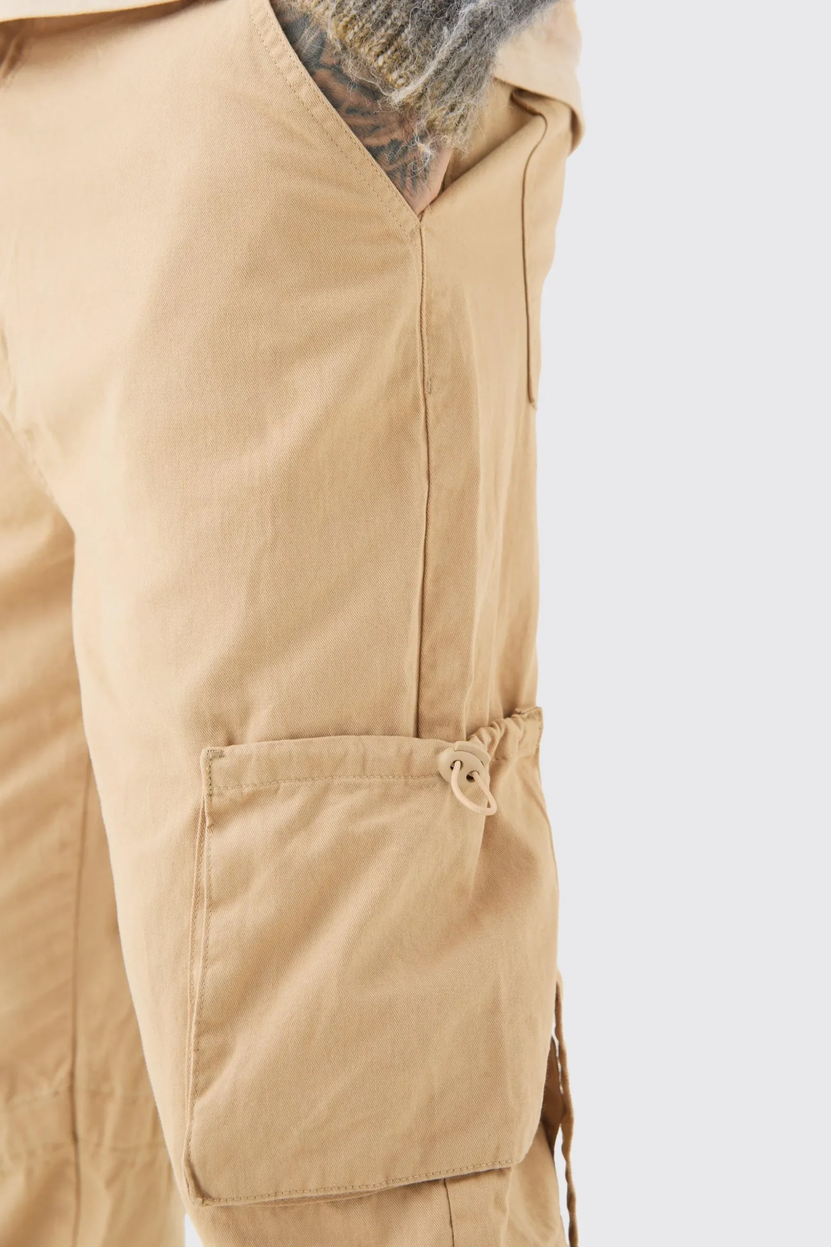Tall Fixed Waist Washed Twill Multi Cargo Trouser | BoohooMAN UK