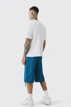 Tall Fixed Waistband Twill Cargo Jort | BoohooMAN UK