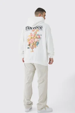 Tall Floral Back Print Oversized Hoodie | BoohooMAN UK