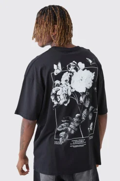 Tall Floral Butterfly Graphic Back Printed T-Shirt | BoohooMAN UK