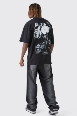 Tall Floral Butterfly Graphic Back Printed T-Shirt | BoohooMAN UK