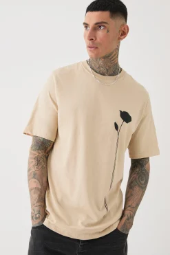 Tall Floral Line Drawing Print T-shirt | BoohooMAN UK
