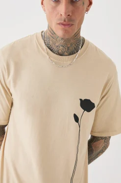 Tall Floral Line Drawing Print T-shirt | BoohooMAN UK