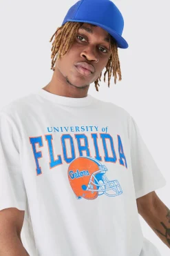 Tall Florida Varsity T-shirt In White | BoohooMAN UK