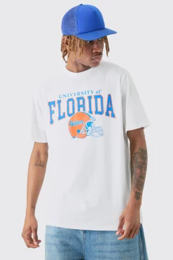 Tall Florida Varsity T-shirt In White | BoohooMAN UK