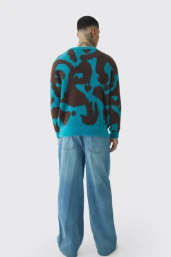Tall Fluffy Knit Abstract Sweatshirt | BoohooMAN UK
