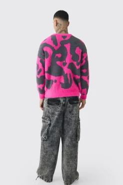 Tall Fluffy Knit Abstract Sweatshirt | BoohooMAN UK