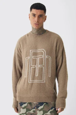 Tall Fluffy Knit BM Jumper | BoohooMAN UK