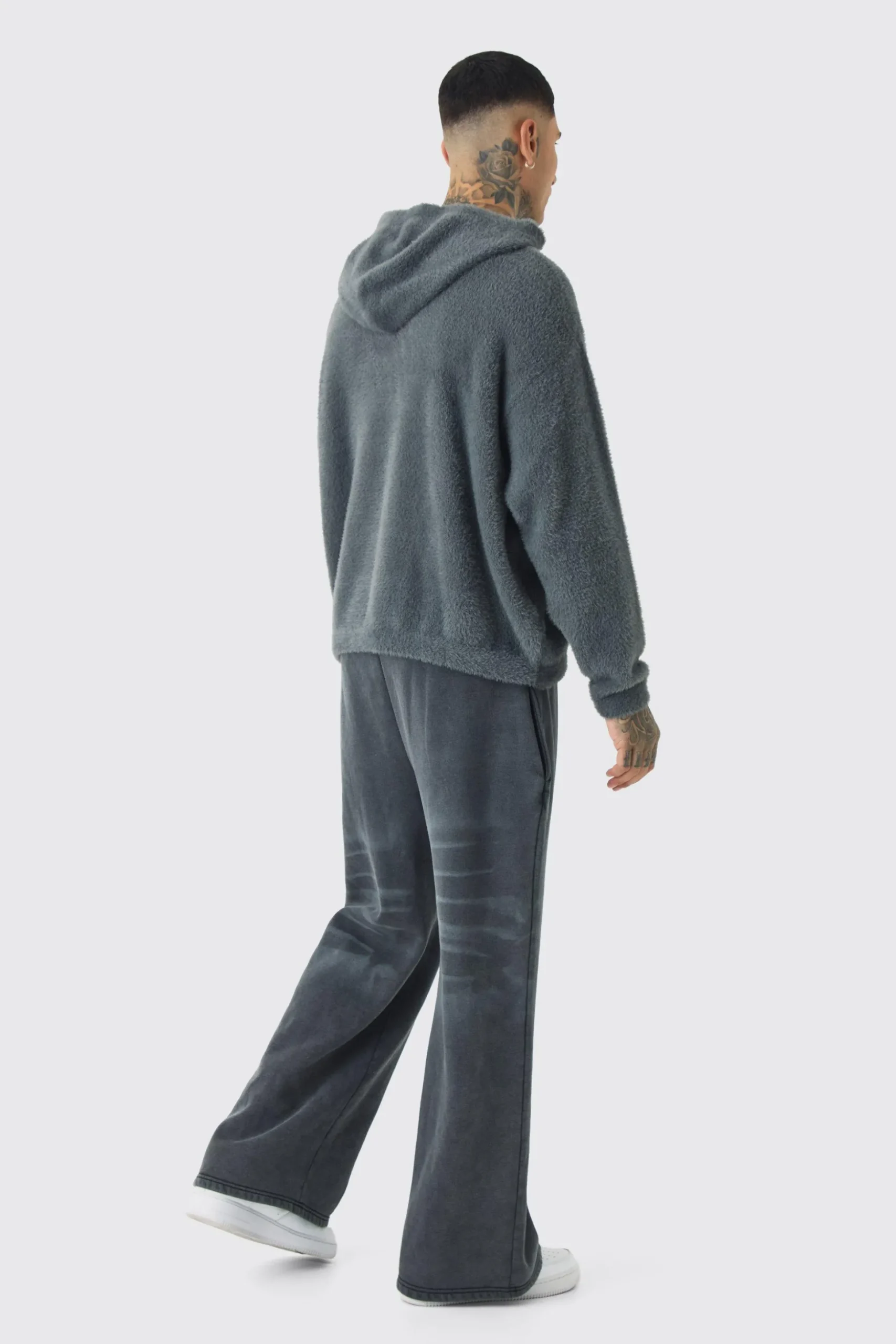 Tall Fluffy Knit Boxy Oversized Hoodie | BoohooMAN UK