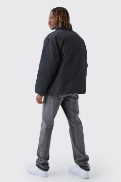 Tall Funnel Neck Padded Jacket In Black | BoohooMAN UK
