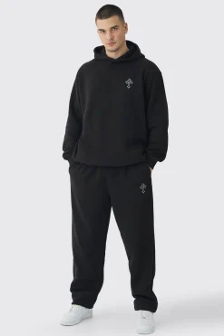 Tall Gothic Cross Embroidered Hooded Tracksuit | BoohooMAN UK