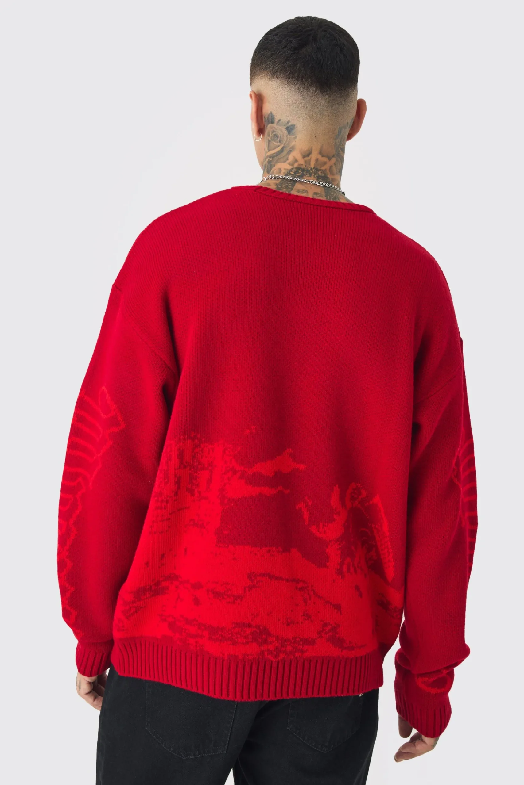 Tall Gothic Cross Oversized Knitted Sweat | BoohooMAN UK
