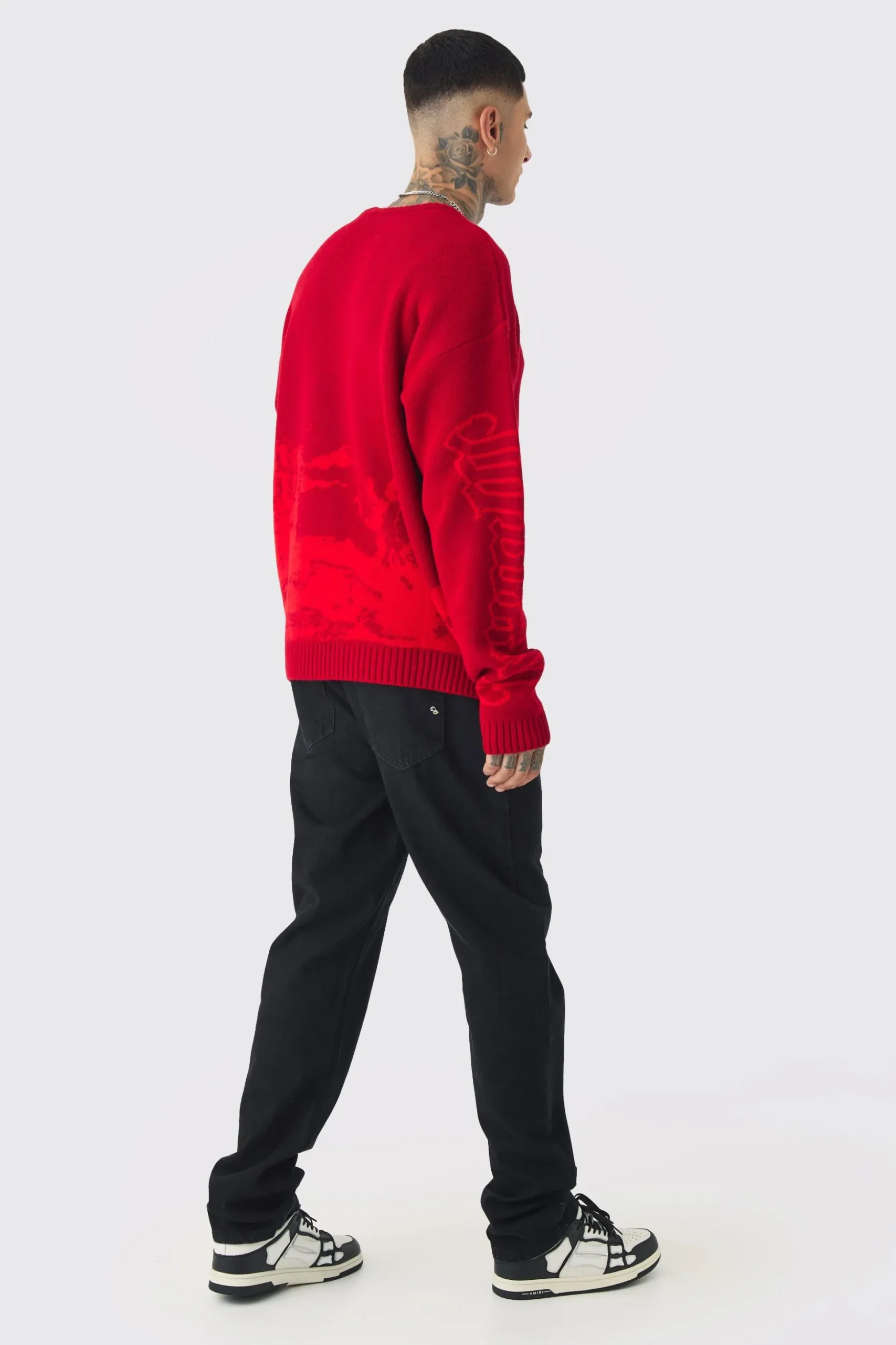 Tall Gothic Cross Oversized Knitted Sweat | BoohooMAN UK