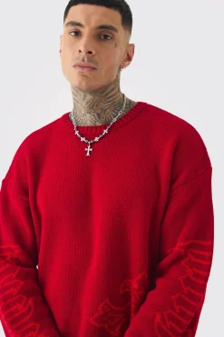 Tall Gothic Cross Oversized Knitted Sweat | BoohooMAN UK