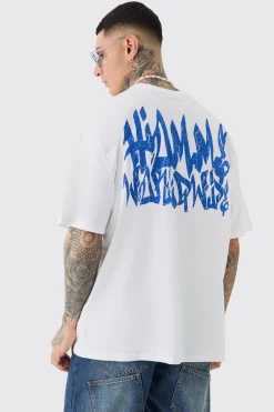 Tall Graffiti Homme Worldwide Back Print T-shirt In White | BoohooMAN UK