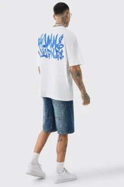 Tall Graffiti Homme Worldwide Back Print T-shirt In White | BoohooMAN UK