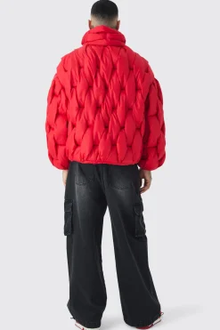Tall Hand Weft Padded Puffer Jacket In Red | BoohooMAN UK