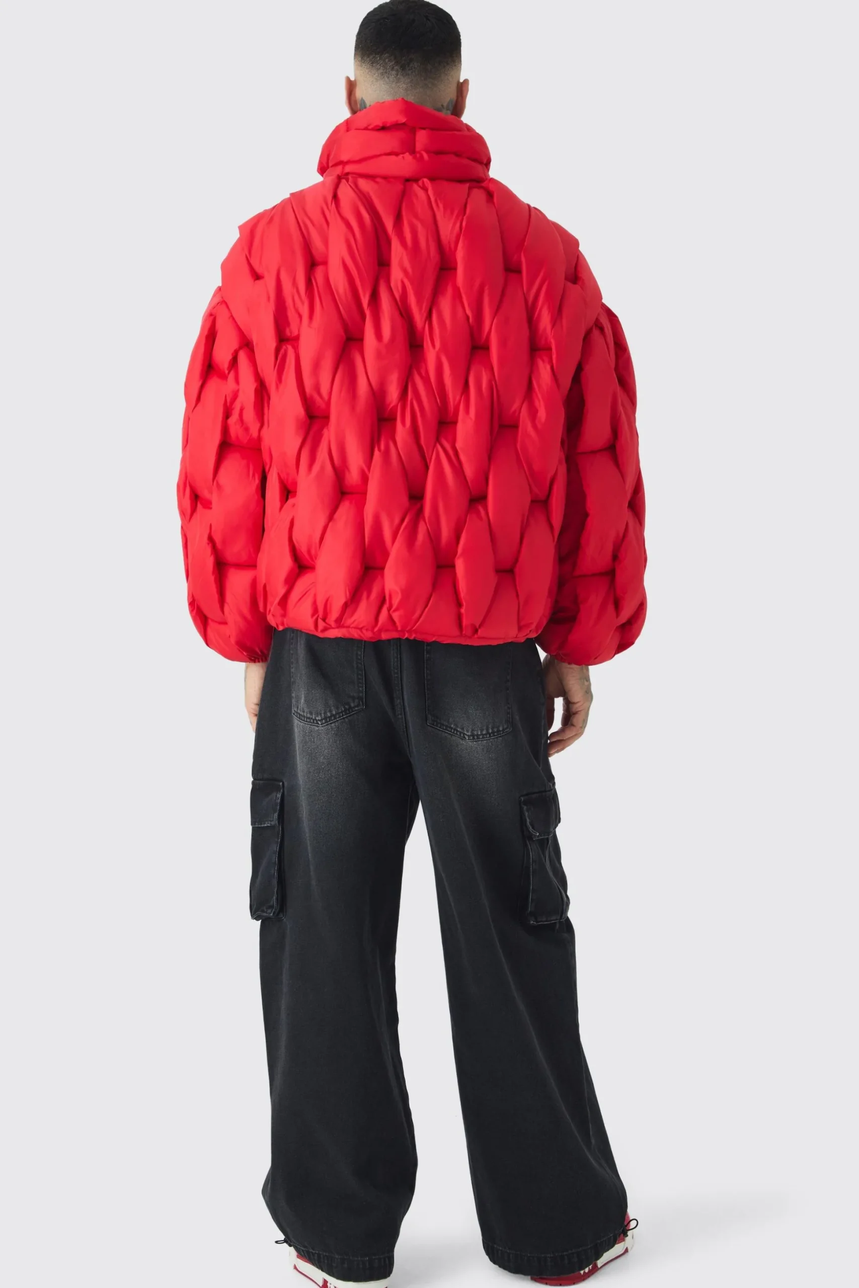 Tall Hand Weft Padded Puffer Jacket In Red | BoohooMAN UK