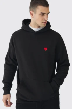 Tall Heart Embroidered Hoodie | BoohooMAN UK