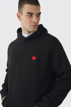 Tall Heart Embroidered Hoodie | BoohooMAN UK