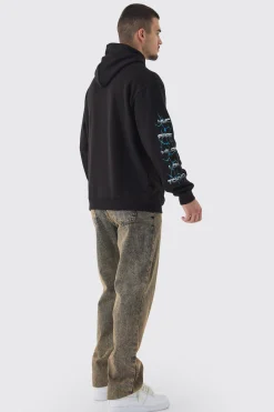 Tall Homme Cross Print Oversized Hoodie In Black | BoohooMAN UK