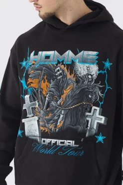 Tall Homme Cross Print Oversized Hoodie In Black | BoohooMAN UK