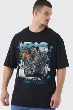 Tall Homme Cross Print Oversized T-shirt In Black | BoohooMAN UK