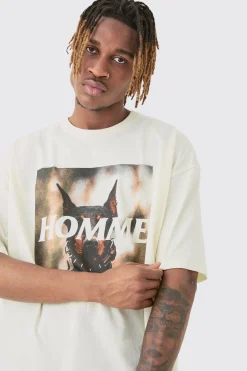 Tall Homme Dobermann Printed Graphic Oversized T-shirt | BoohooMAN UK
