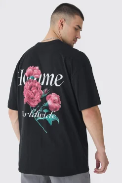 Tall Homme Floral Printed T-shirt In Black | BoohooMAN UK