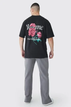 Tall Homme Floral Printed T-shirt In Black | BoohooMAN UK