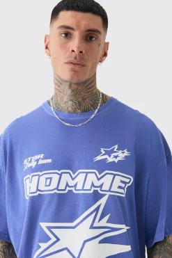 Tall Homme Racer Moto T-shirt In Cobalt | BoohooMAN UK