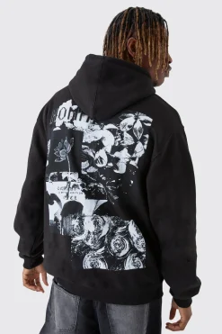 Tall Homme Spliced Floral Graphic Oversized Hoodie | BoohooMAN UK