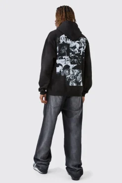 Tall Homme Spliced Floral Graphic Oversized Hoodie | BoohooMAN UK