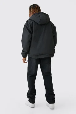 Tall Hooded Utility Tech Parka Jacket In Black | BoohooMAN UK