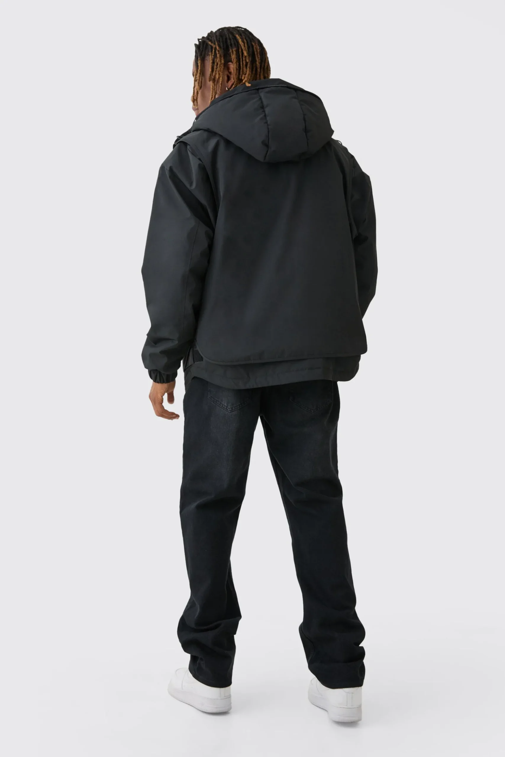 Tall Hooded Utility Tech Parka Jacket In Black | BoohooMAN UK