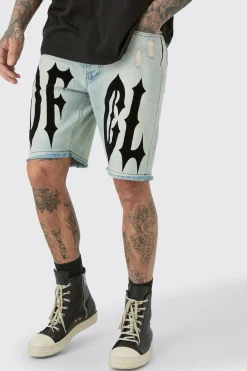 Tall Ice Blue Wash OFCL Straight Fit Denim Short | BoohooMAN UK