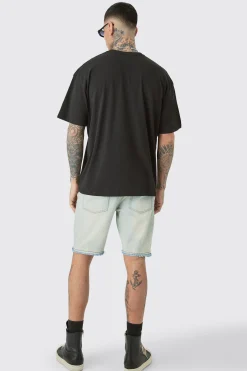 Tall Ice Blue Wash OFCL Straight Fit Denim Short | BoohooMAN UK