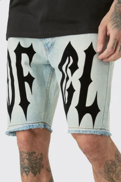 Tall Ice Blue Wash OFCL Straight Fit Denim Short | BoohooMAN UK