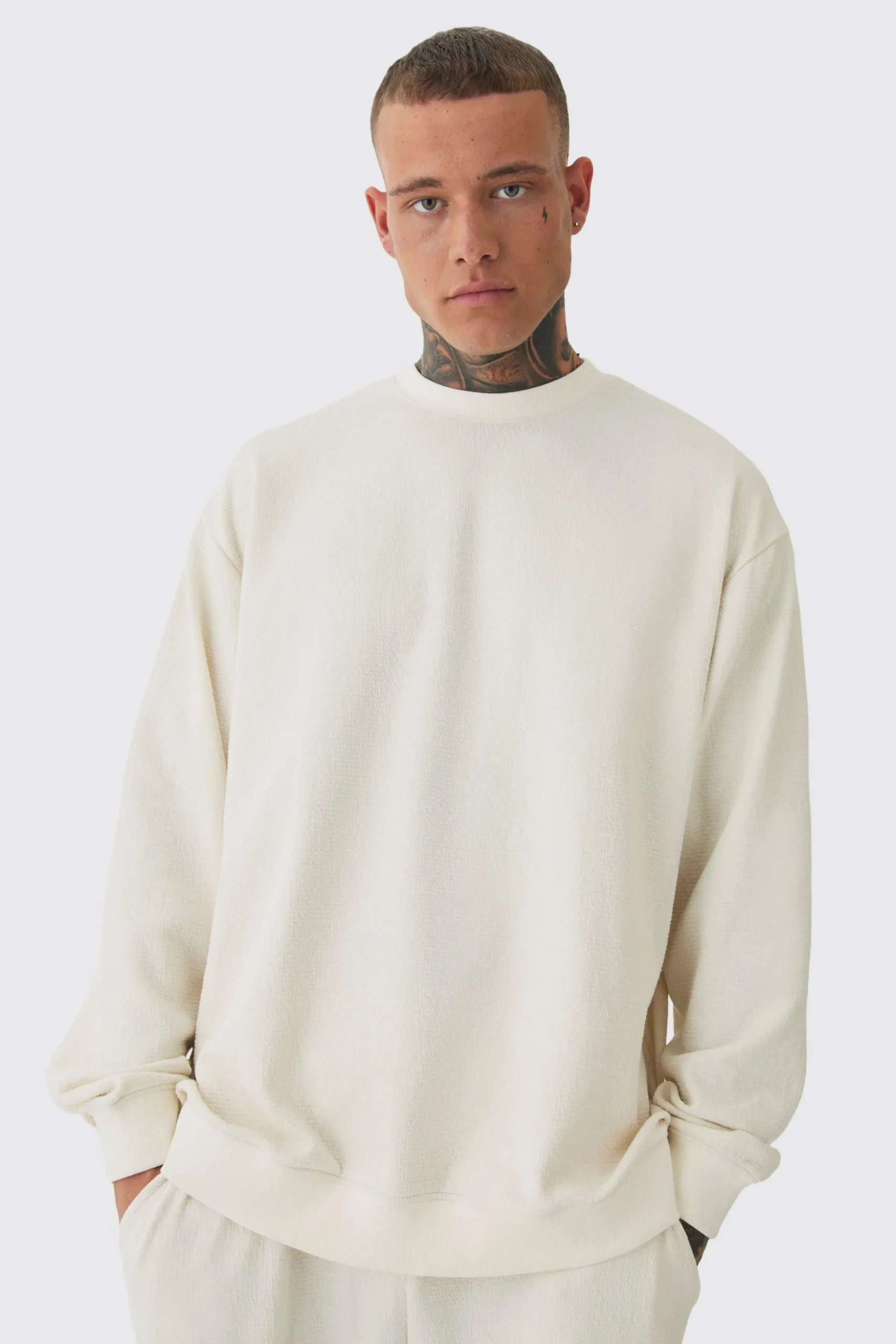 Tall Jacquard Knit Sweat | BoohooMAN UK