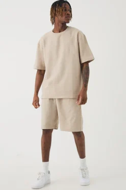 Tall Jacquard T-shirt & Relaxed Short | BoohooMAN UK