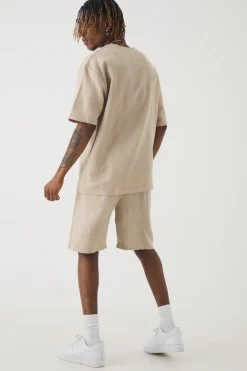 Tall Jacquard T-shirt & Relaxed Short | BoohooMAN UK
