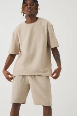 Tall Jacquard T-shirt & Relaxed Short | BoohooMAN UK