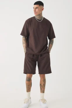 Tall Jacquard T-shirt & Relaxed Short Set | BoohooMAN UK