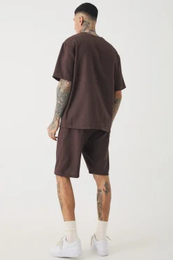 Tall Jacquard T-shirt & Relaxed Short Set | BoohooMAN UK