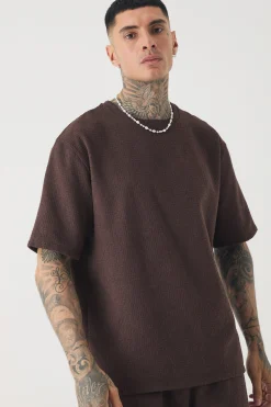 Tall Jacquard T-shirt & Relaxed Short Set | BoohooMAN UK