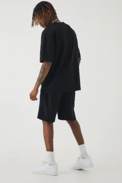 Tall Jacquard T-shirt & Relaxed Short Set | BoohooMAN UK