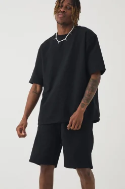 Tall Jacquard T-shirt & Relaxed Short Set | BoohooMAN UK