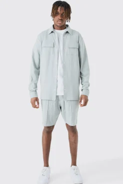 Tall Jersey Shirt & Fixed Waistband Short Set | BoohooMAN UK