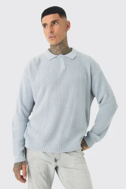 Tall Knitted Rugby Polo | BoohooMAN UK